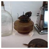 Vintage Lot of Glass Bottles, Old Time Toaster and Cast Iron Flue baffles