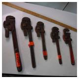 5 Vintage Pipe Wrenches - various lengths