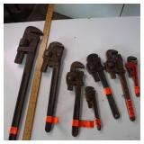 Lot of 7 Vintage Pipe wrenches - from small to large