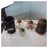 Vintage kerosene lamps (3 of them glass) and  a BBQ starter
