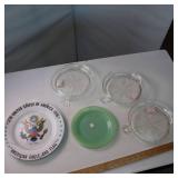 Vintage glass trivets and collector plate