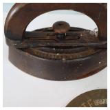 Vintage Collection of ornate metal items and a very cool wooden handled iron!