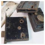Vintage Collection of ornate metal items and a very cool wooden handled iron!