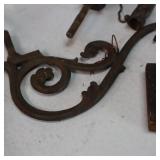Vintage Collection of ornate metal items and a very cool wooden handled iron!