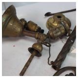 Vintage Collection of ornate metal items and a very cool wooden handled iron!