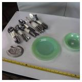 Vintage Vaseline dishes and silver ware
