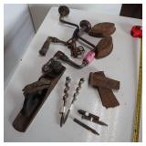 Vintage Tools:  hand drills, planers, wood bits, iron irons and steel wedges