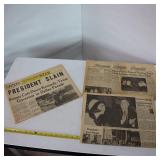 Kennedy has been Slain!  Newspaper editions of reporting in local papers