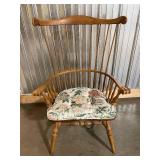 Windsor-Style Wooden Armchair with Floral Cushion