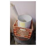 Metal Barrel, Plastic Crate, Thick Metal Trashcan and Jet Vac Wet and Dry Vacuum