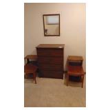 2-Vintage Side Tables, 4 Drawer Chest and Mirror