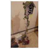 Floor Birdhouse, Macrame Hanger, 2 License Plate Dust Pans and Vintage Dustpan