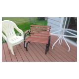 2- Plastic Chairs, Corner Table and Smaller Glider