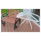 2- Plastic Chairs, Corner Table and Smaller Glider