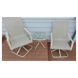 2-Outdoor Swivel Rocker Chairs and Small Side Table