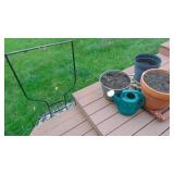 3 Large Planters, Watering Can, Gaarden Statue and Black Yard Frame