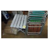 4- Vintage Folding Lawn Chairs, Folding Table and Patio Chair Cushions