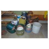 Large Lot of Planters and 2 Gallon Red Wing Crock (asis)