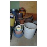 Large Lot of Planters and 2 Gallon Red Wing Crock (asis)