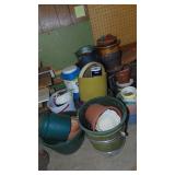 Large Lot of Planters and 2 Gallon Red Wing Crock (asis)