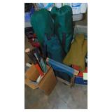 Lot of Camping Items, 3 Folding Chairs, Cooler, Badminton Set, 8 x 10 Tarp and Misc
