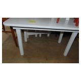 Handcrafted Childs Table with 3 Chairs, Small Red Stool and Vintage Wood Highchair
