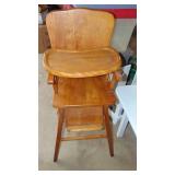 Handcrafted Childs Table with 3 Chairs, Small Red Stool and Vintage Wood Highchair