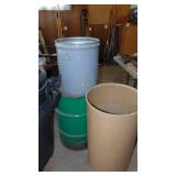 Various Trash Cans and Metal Drum