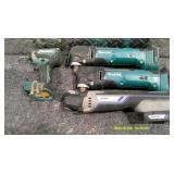 Lot of Three Cordless Angle Grinders Makita, Dremmel and Makita Impact drill