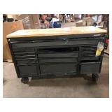 61 in. W x 23 in. D Heavy Duty 15-Drawer Mobile Workbench Tool Chest with Solid Wood Top in Matte Black by Husky Customer Returns See Pictures