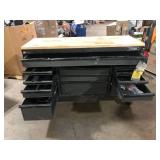61 in. W x 23 in. D Heavy Duty 15-Drawer Mobile Workbench Tool Chest with Solid Wood Top in Matte Black by Husky Customer Returns See Pictures