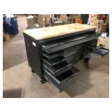 61 in. W x 23 in. D Heavy Duty 15-Drawer Mobile Workbench Tool Chest with Solid Wood Top in Matte Black by Husky Customer Returns See Pictures