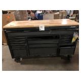 61 in. W x 23 in. D Heavy Duty 15-Drawer Mobile Workbench Tool Chest with Solid Wood Top in Matte Black by Husky Customer Returns See Pictures