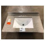 Glacier Bay 37 in. W x 22 in. D Solid Surface White Round Single Sink Vanity Top in Caramel Customer Returns See Pictures