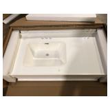 NTQ 43 in. W x 22 in. D Solid Surface White Vanity Top Rectangular Single Sink Bathroom Vanity Top in White with Overflow     Customer Returns See Pictures