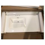 NTQ 43 in. W x 22 in. D Solid Surface White Vanity Top Rectangular Single Sink Bathroom Vanity Top in White with Overflow     Customer Returns See Pictures