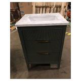 SUDIO Emma 24 in. W Bath Vanity in Vintage Green with Engineered Stone Top in Arabescato with White Sink  Customer Returns See Pictures