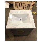 SUDIO Emma 24 in. W Bath Vanity in Vintage Green with Engineered Stone Top in Arabescato with White Sink  Customer Returns See Pictures