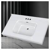 NTQ 43 in. W x 22 in. D Solid Surface White Vanity Top Rectangular Single Sink Bathroom Vanity Top in White with Overflow     Customer Returns See Pictures