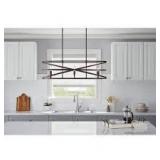 Home Decorators Collection Sarolta Sands 6-Light Black Kitchen Island Pendant Light Fixture with Linear Metal Shade    Customer Returns See Pictures