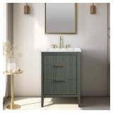 SUDIO Emma 24 in. W Bath Vanity in Vintage Green with Engineered Stone Top in Arabescato with White Sink  Customer Returns See Pictures