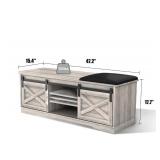 GT BLACK TURNSTONE Entryway 47" Farmhouse Shoe Storage Bench with Cushioned Seat with Sliding Barn Doors, Adjustable Shelves Rustic Wood Organizer for Hallway, Livingroom, Bedroom. (open box)