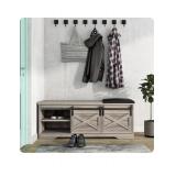 GT BLACK TURNSTONE Entryway 47" Farmhouse Shoe Storage Bench with Cushioned Seat with Sliding Barn Doors, Adjustable Shelves Rustic Wood Organizer for Hallway, Livingroom, Bedroom. (open box)