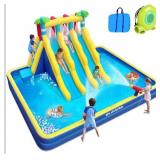 ELEMARA Extra Large Inflatable Water Slide Bounce House, Kids Water Park with Double-Layer Large Splashing Pool,3 Extra-Long Slides, Climbing Wall, 2 Water Cannons, Water Spraying, 750W Air Blower
