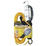 Prime Wire & Cable TL010625 25 ft. 16 - 03 - 15 SJT Metal Guard Work Light Cord Yellow & Outlet