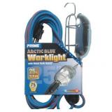 Prime Arctic Blue All-Weather 16/3 SJEOW Metal Guard Work Light with Outlet, 25-Feet