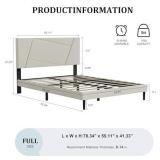 Full Size Bed Frame, Full Platform Bed Frame with Velvet Upholstered Headboard, Geometric, Sturdy Frame and Wooden Slats, Noiseless, No Box Spring Required, Easy to Assemble Beige