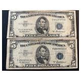 1953 A Blue Seal $5 Dollar Silver Certificates