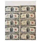 1953 Red Seal $2 Dollar Notes