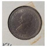 1942 One Shilling - Silver Coin and 1960 Six Pence - Silver Coin